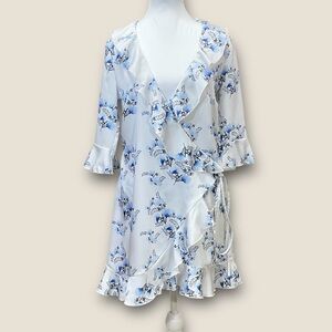 NWT Chiara Ferragni Floral Crepe Frill Wrap Dress Womens Sz L